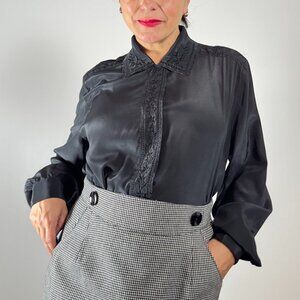 Vintage ELITE Embroidered Long Sleeve Blouse - Size L
